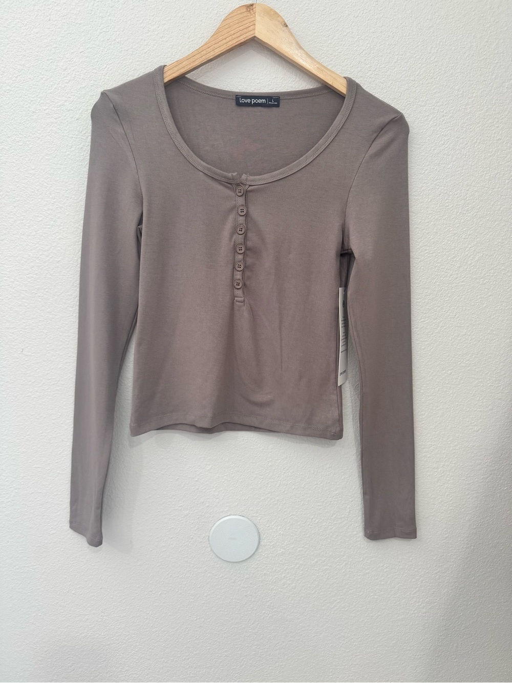Love Poem Taupe Long-Sleeve Henley Top